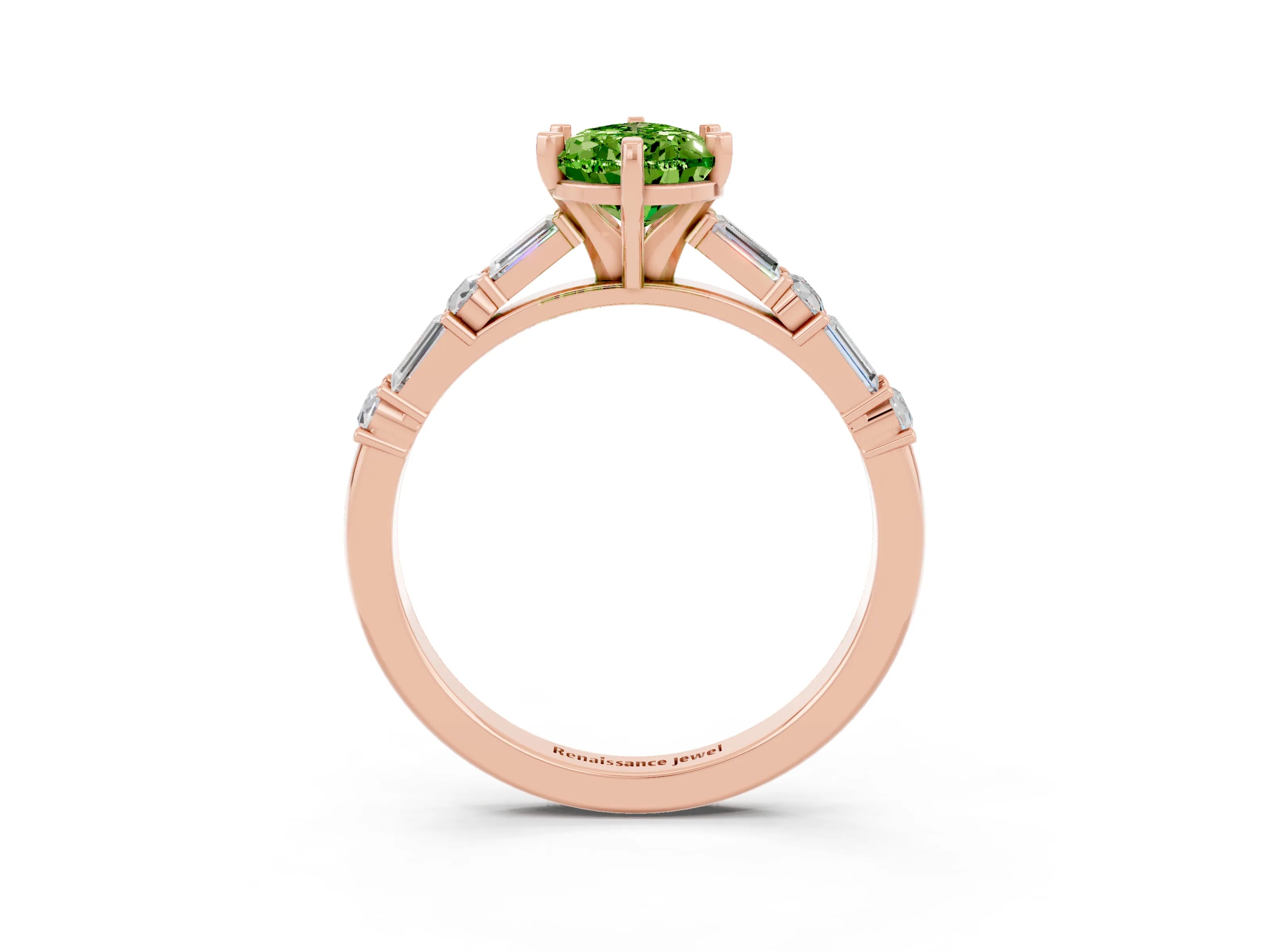 Rose gold Pear Cut Peridot Solitaire with Side Baguettes and Channel Set Band_3