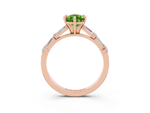 Rose gold Pear Cut Peridot Solitaire with Side Baguettes and Channel Set Band_3
