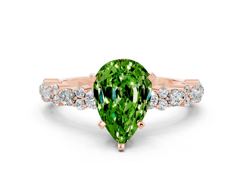 Rose gold Pear Cut Peridot Solitaire with Side Stones, Pave Band, Four-Prong Setting_36
