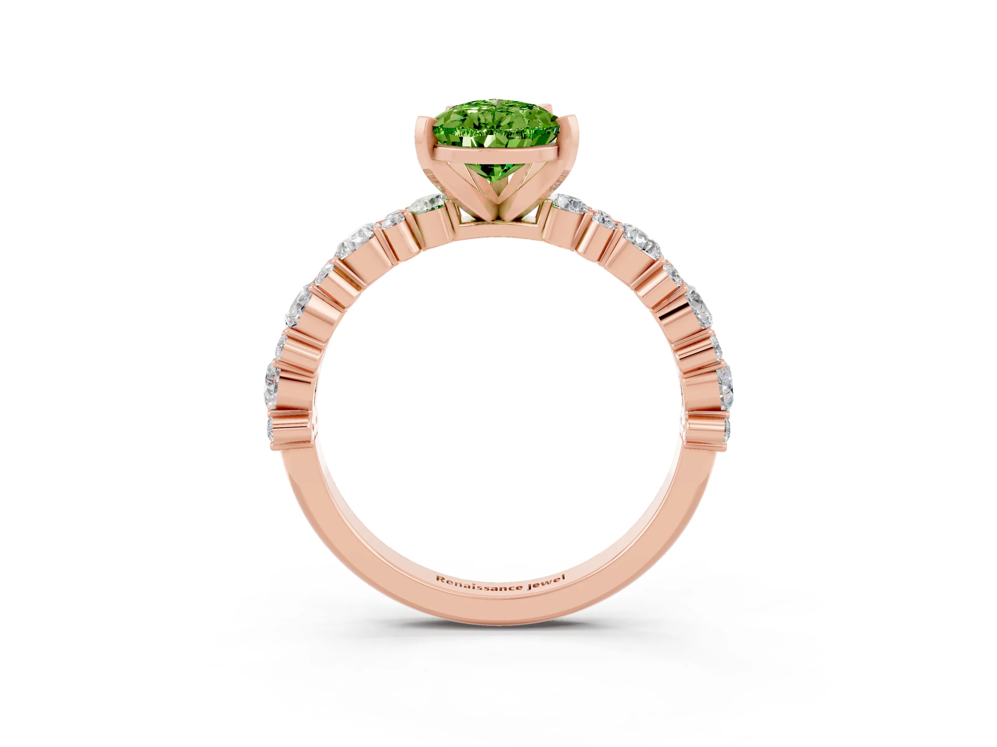 Rose gold Pear Cut Peridot Solitaire with Side Stones, Pave Band, Four-Prong Setting_39
