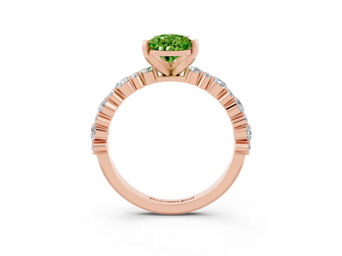 Rose gold Pear Cut Peridot Solitaire with Side Stones, Pave Band, Four-Prong Setting_39