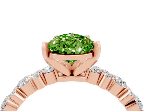 Rose gold Pear Cut Peridot Solitaire with Side Stones, Pave Band, Four-Prong Setting_40