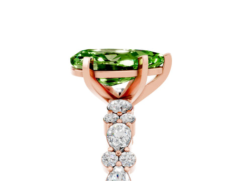 Rose gold Pear Cut Peridot Solitaire with Side Stones, Pave Band, Four-Prong Setting_41