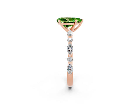 Rose gold Pear Cut Peridot Solitaire with Side Stones on a Pavé Band and Four-Prong Setting_2