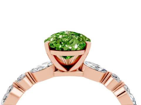 Rose gold Pear Cut Peridot Solitaire with Side Stones on a Pavé Band and Four-Prong Setting_4