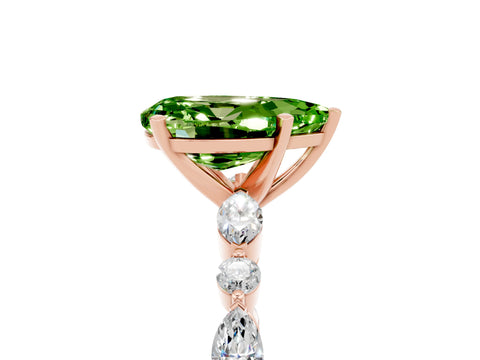 Rose gold Pear Cut Peridot Solitaire with Side Stones on a Pavé Band and Four-Prong Setting_5
