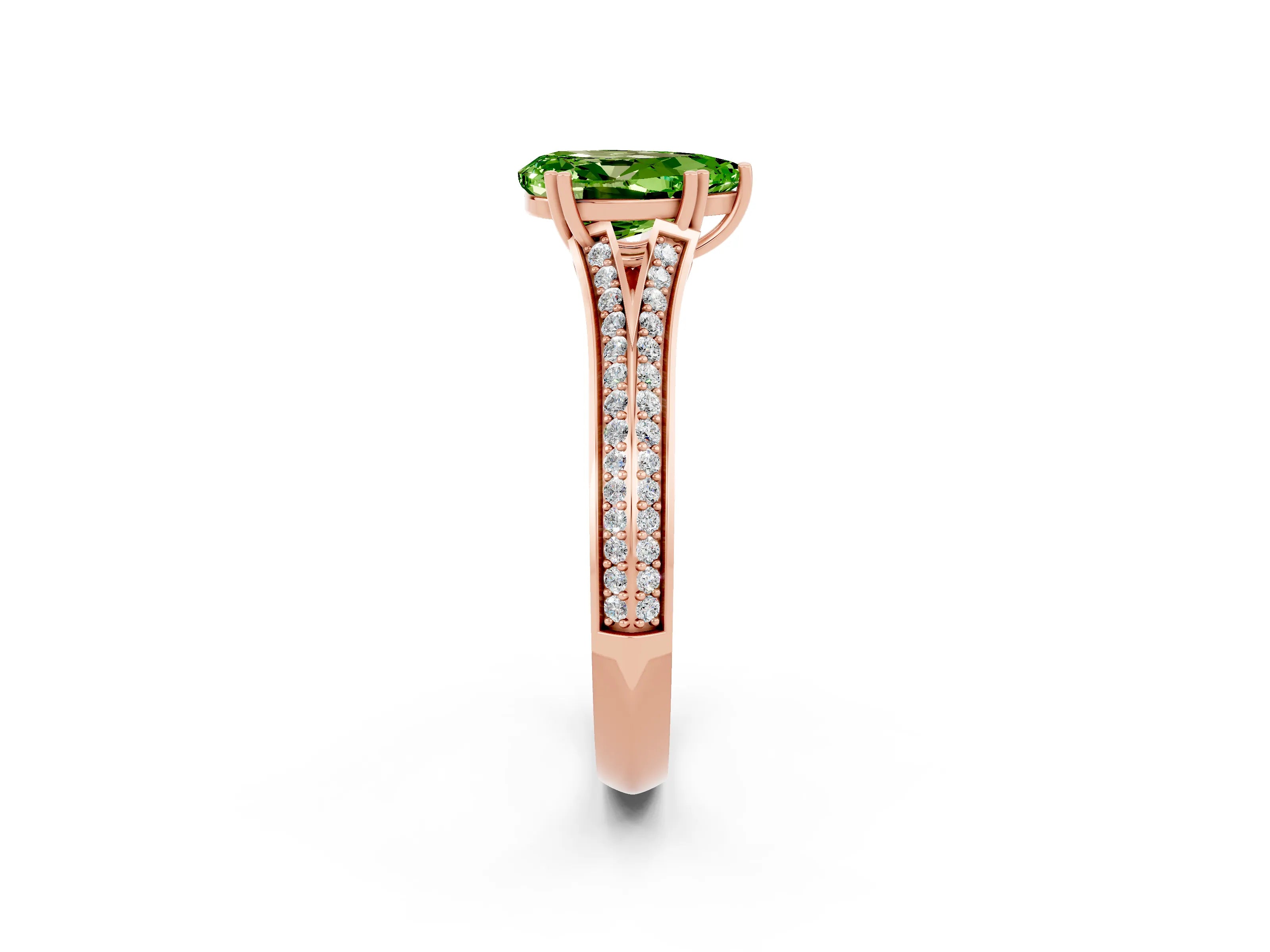 Rose gold Pear Cut Peridot Split Shank Engagement Ring with Pavé Band_2