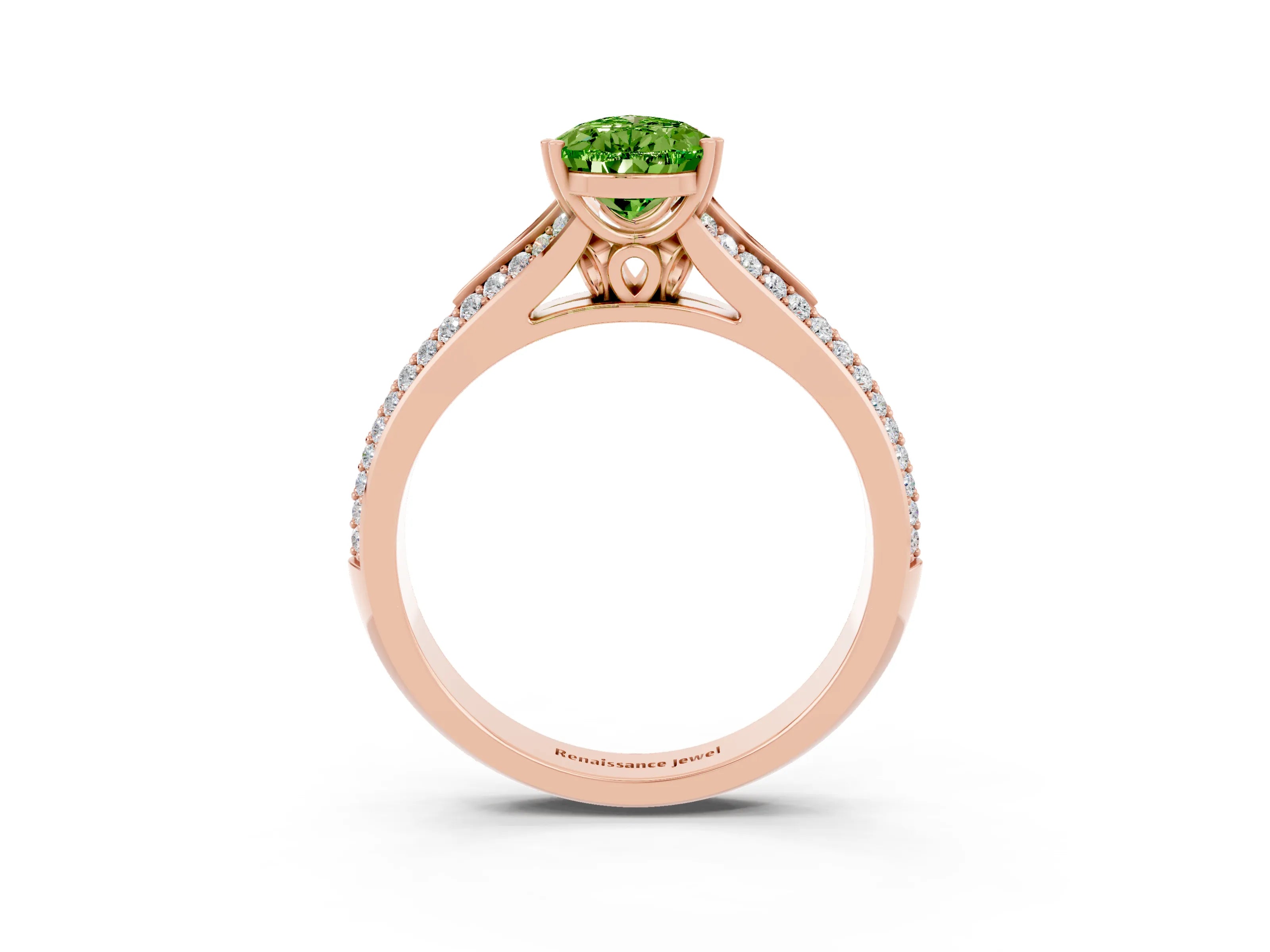Rose gold Pear Cut Peridot Split Shank Engagement Ring with Pavé Band_3