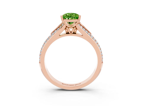 Rose gold Pear Cut Peridot Split Shank Engagement Ring with Pavé Band_3