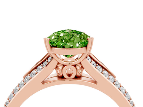 Rose gold Pear Cut Peridot Split Shank Engagement Ring with Pavé Band_4