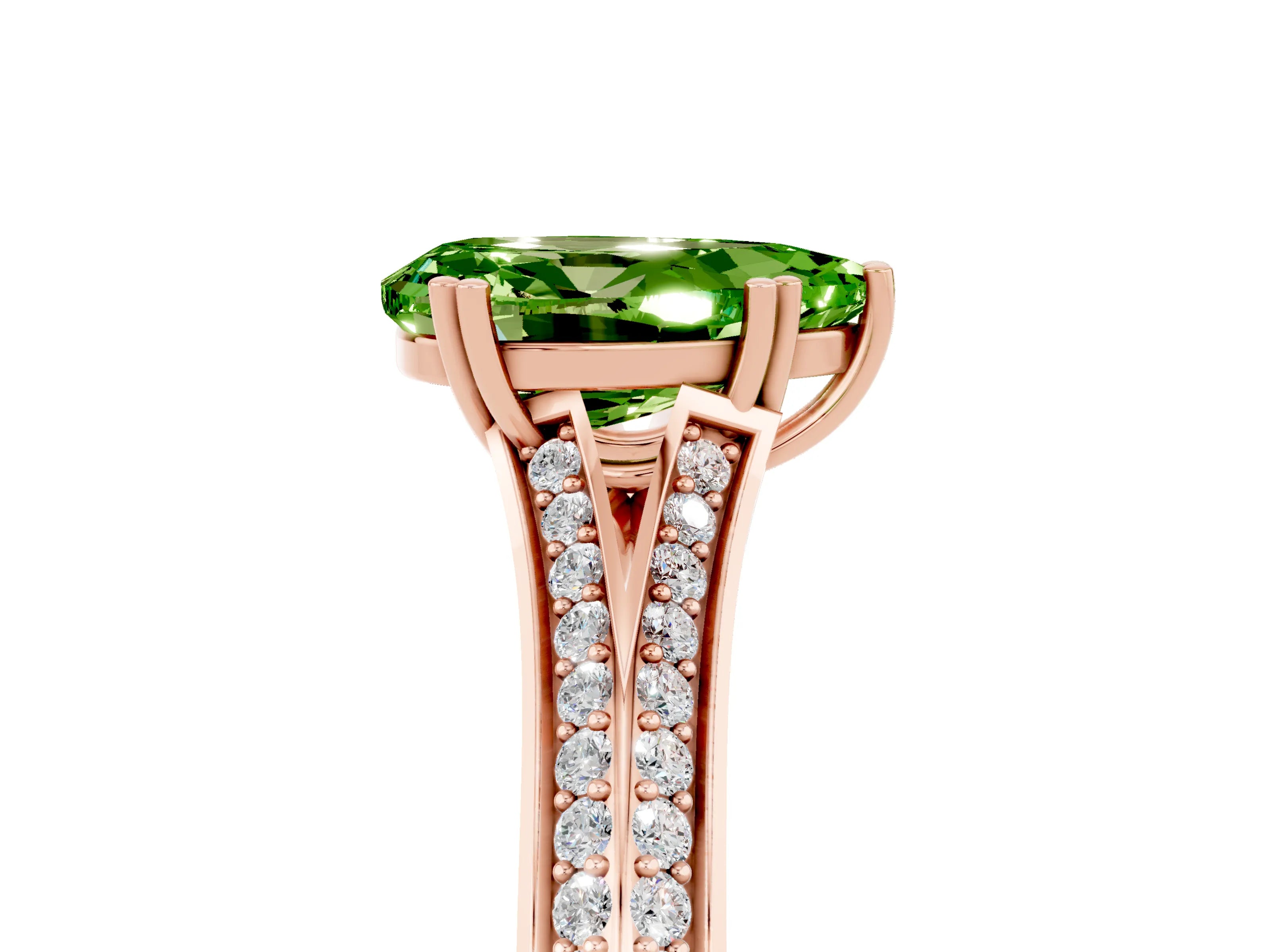 Rose gold Pear Cut Peridot Split Shank Engagement Ring with Pavé Band_5