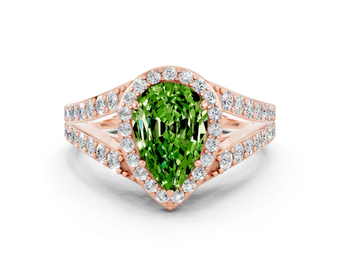 Rose gold Pear Cut Peridot Split Shank Halo Ring with Four-Prong Setting_12