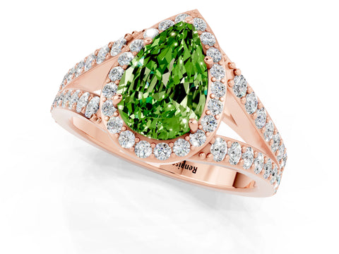 Rose gold Pear Cut Peridot Split Shank Halo Ring with Four-Prong Setting_13