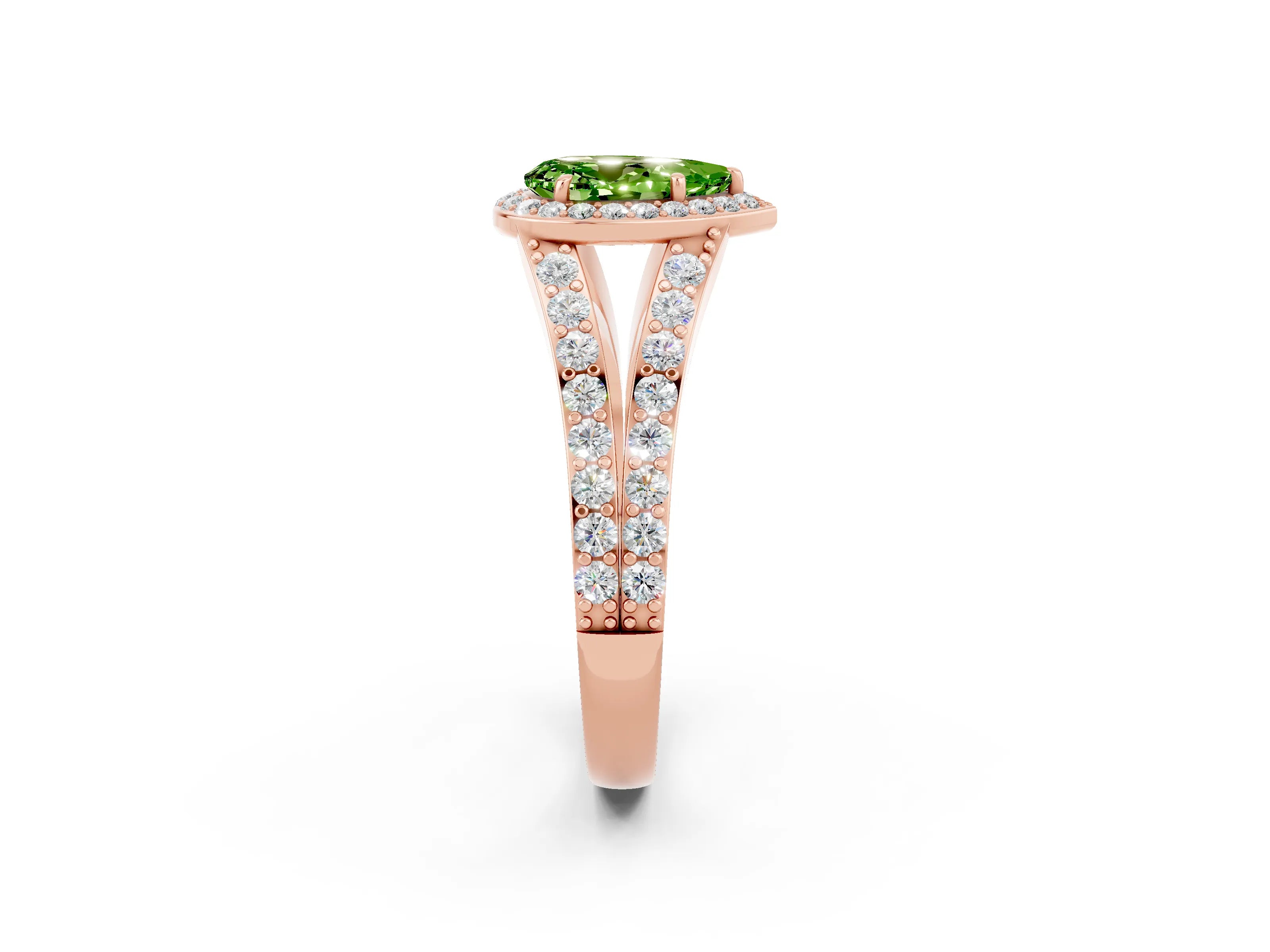 Rose gold Pear Cut Peridot Split Shank Halo Ring with Four-Prong Setting_14