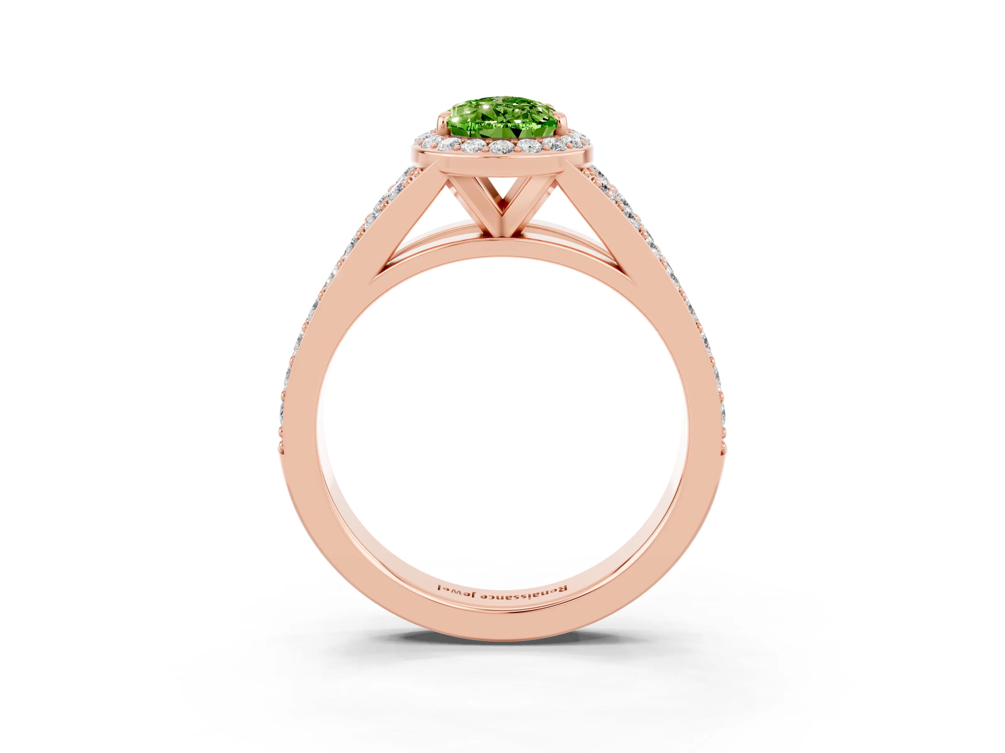 Rose gold Pear Cut Peridot Split Shank Halo Ring with Four-Prong Setting_15