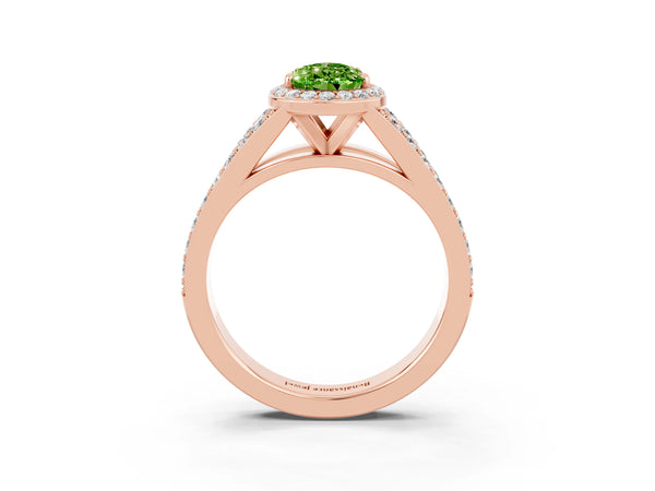 Rose gold Pear Cut Peridot Split Shank Halo Ring with Four-Prong Setting
