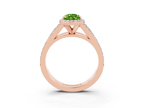 Rose gold Pear Cut Peridot Split Shank Halo Ring with Four-Prong Setting_15