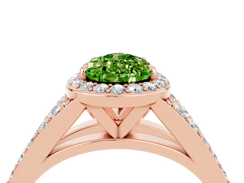 Rose gold Pear Cut Peridot Split Shank Halo Ring with Four-Prong Setting_16