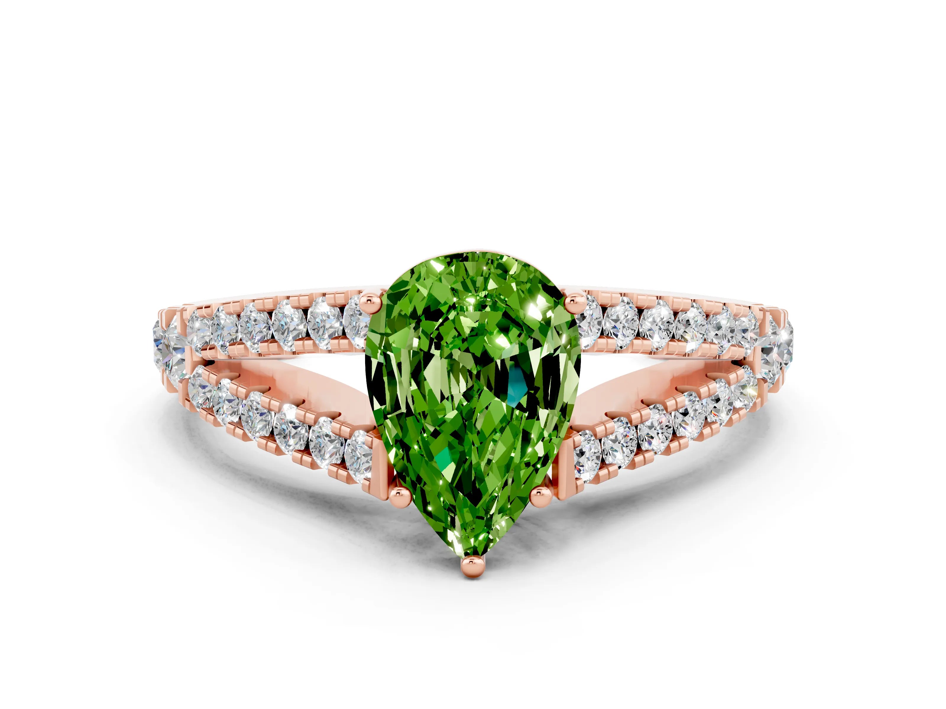 Rose gold Pear Cut Peridot Split Shank Pavé Engagement Ring with Four-Prong Setting_12