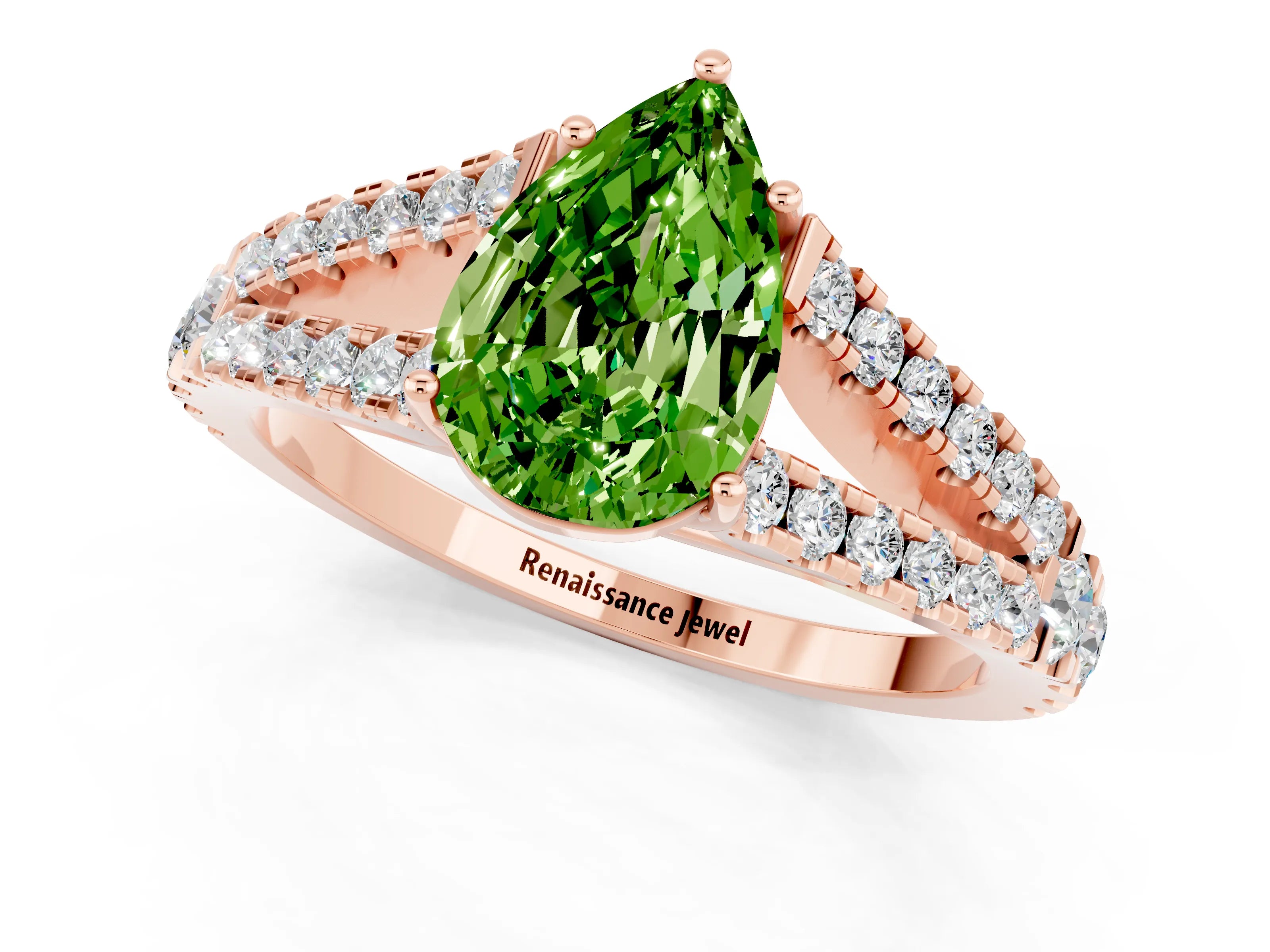 Rose gold Pear Cut Peridot Split Shank Pavé Engagement Ring with Four-Prong Setting_13