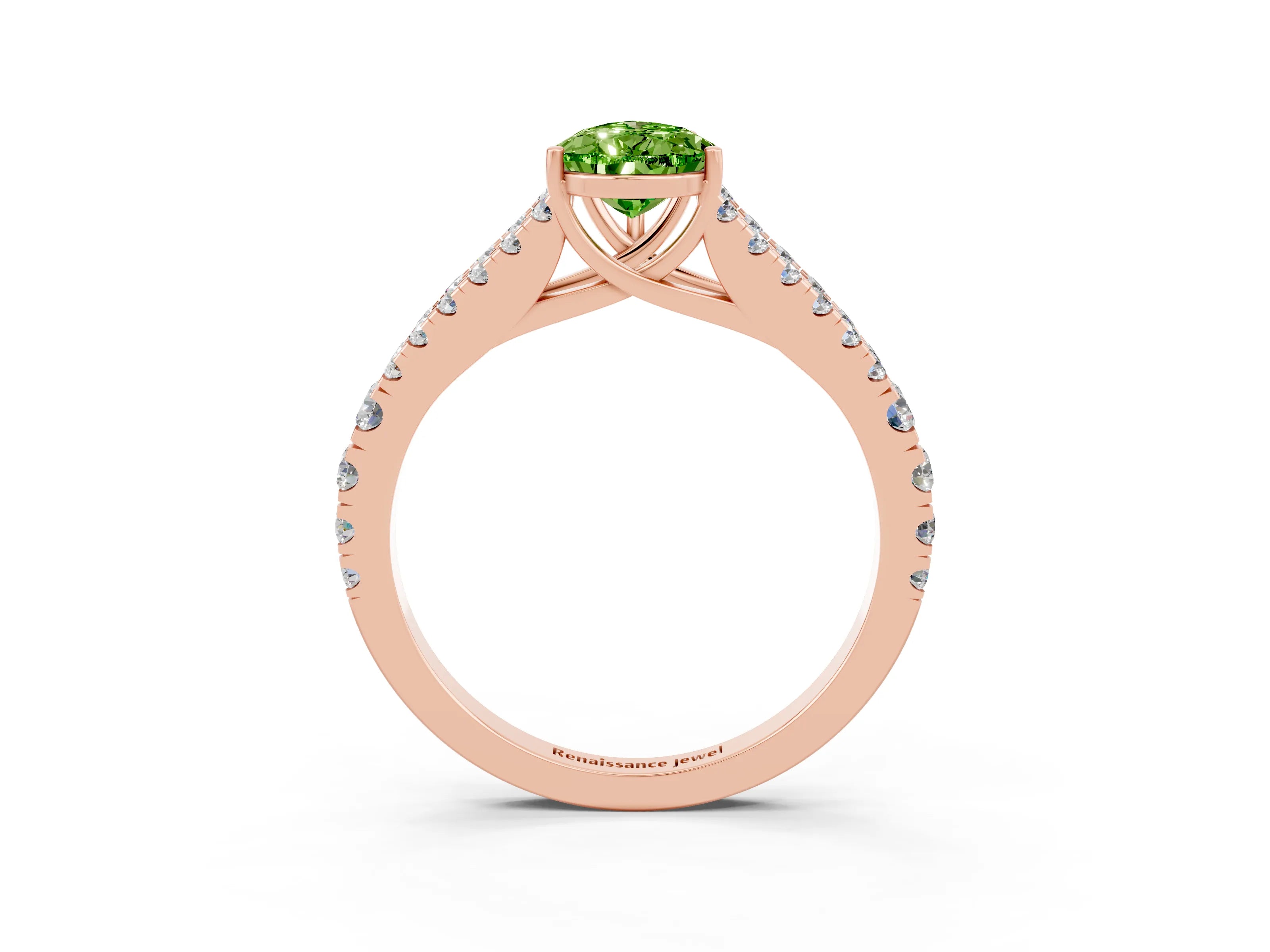 Rose gold Pear Cut Peridot Split Shank Pavé Engagement Ring with Four-Prong Setting_15