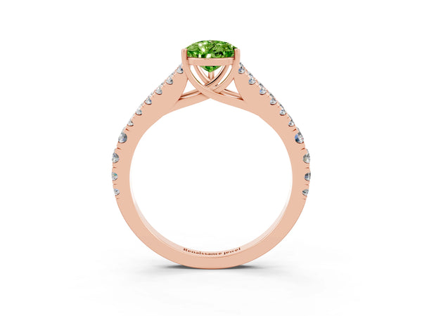 Rose gold Pear Cut Peridot Split Shank Pavé Engagement Ring with Four-Prong Setting