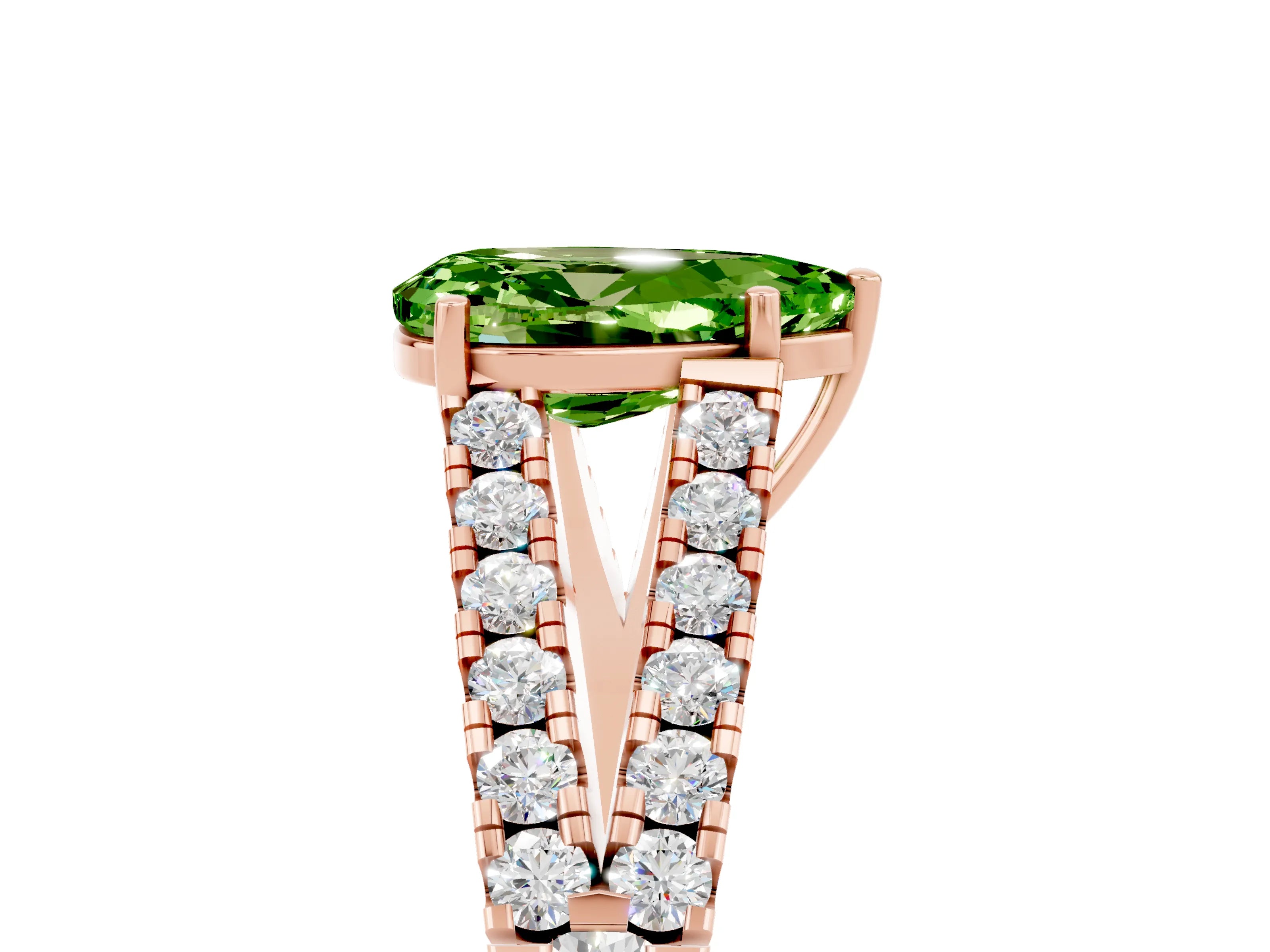 Rose gold Pear Cut Peridot Split Shank Pavé Engagement Ring with Four-Prong Setting_17