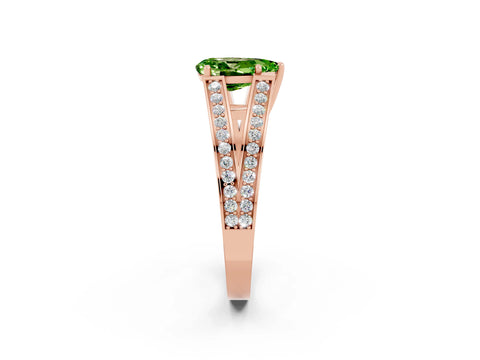 Rose gold Pear Cut Peridot Split Shank Ring with Pavé Band and Four-Prong Setting_2