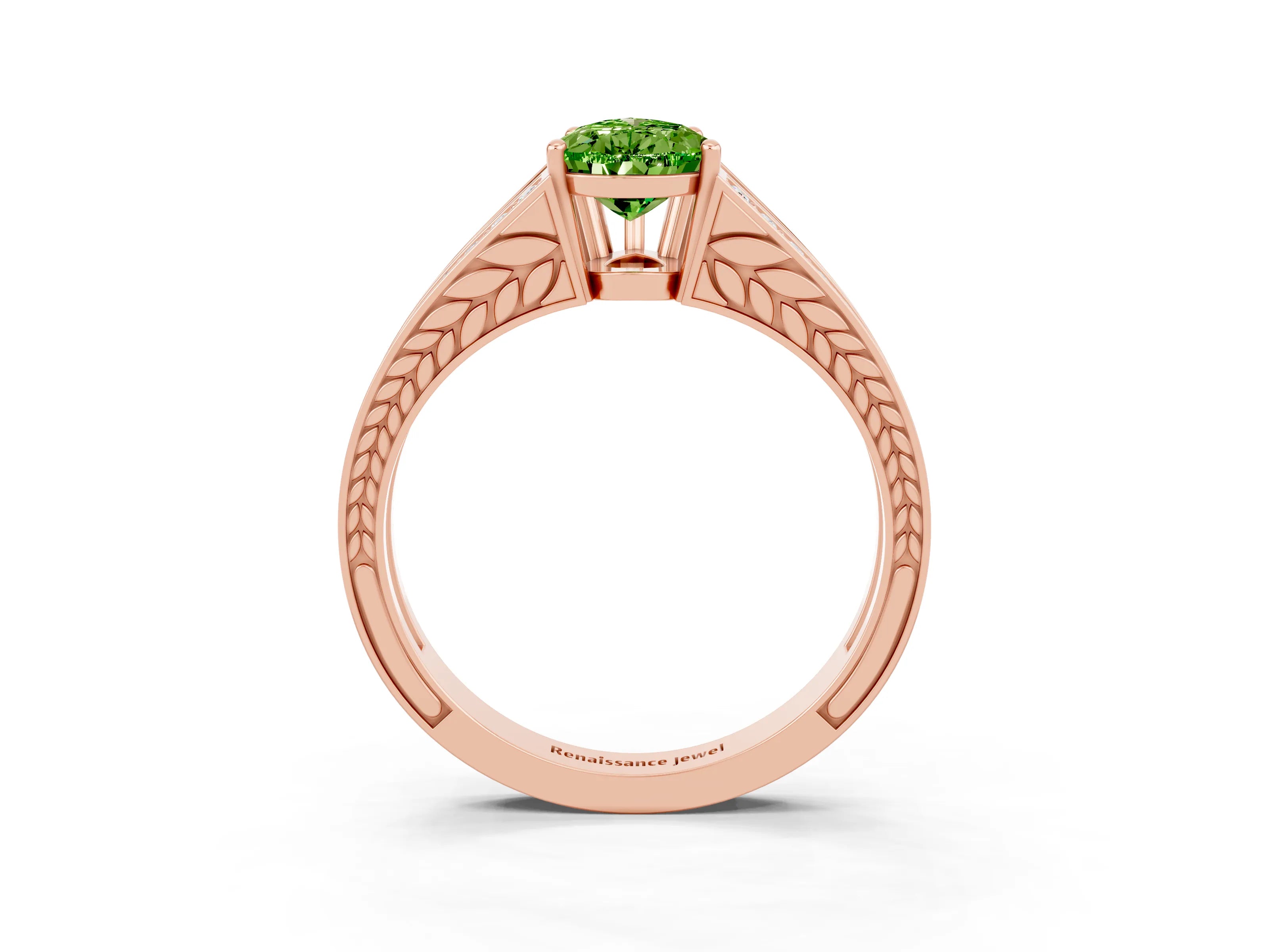 Rose gold Pear Cut Peridot Split Shank Ring with Pavé Band and Four-Prong Setting_3