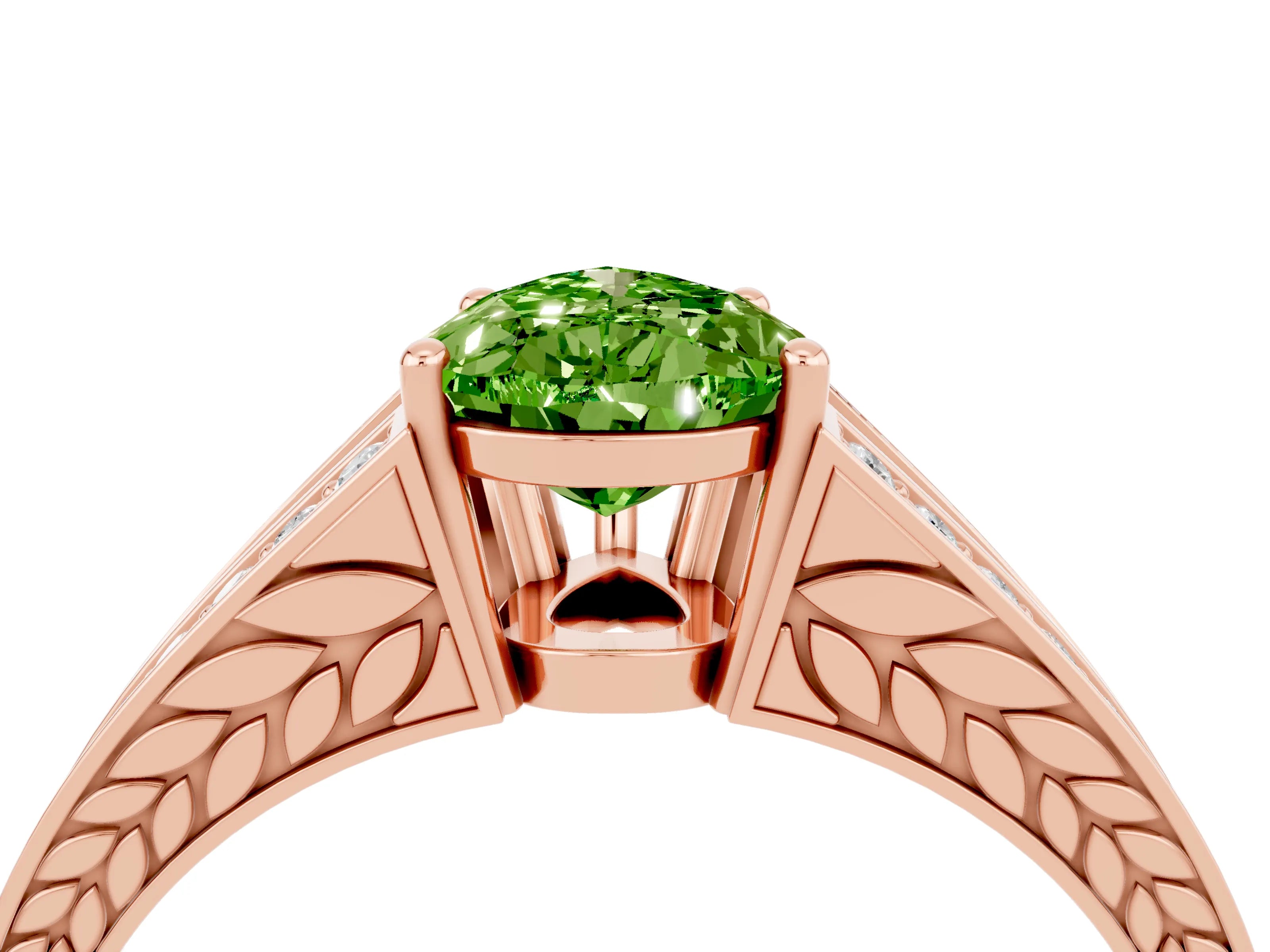Rose gold Pear Cut Peridot Split Shank Ring with Pavé Band and Four-Prong Setting_4