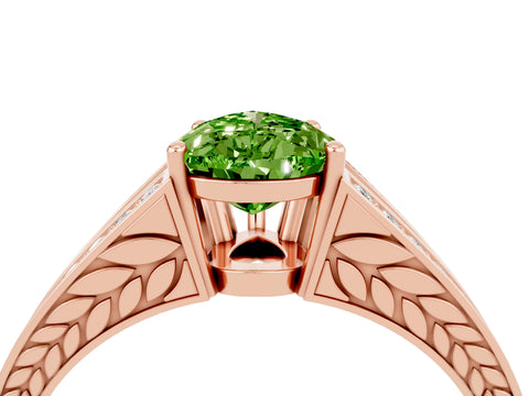 Rose gold Pear Cut Peridot Split Shank Ring with Pavé Band and Four-Prong Setting_4
