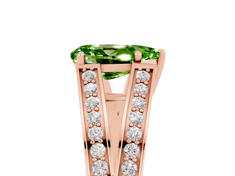 Rose gold Pear Cut Peridot Split Shank Ring with Pavé Band and Four-Prong Setting_5