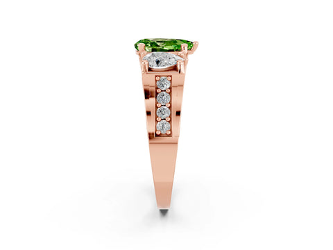 Rose gold Pear Cut Peridot Three-Stone Ring with Channel Set Band and Four-Prong Setting_2