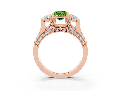 Rose gold Pear Cut Peridot Three-Stone Ring with Channel Set Band and Four-Prong Setting_3