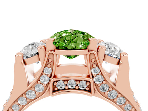 Rose gold Pear Cut Peridot Three-Stone Ring with Channel Set Band and Four-Prong Setting_4
