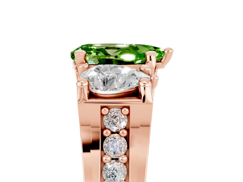 Rose gold Pear Cut Peridot Three-Stone Ring with Channel Set Band and Four-Prong Setting_5