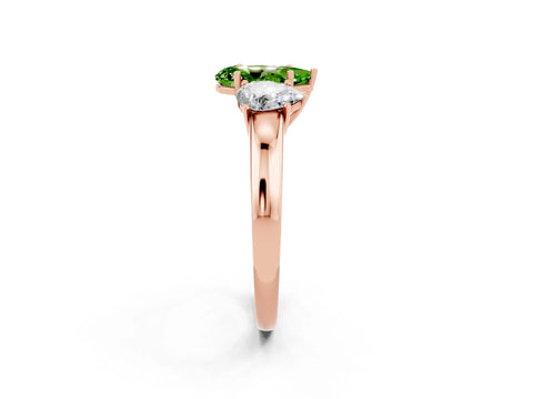 Rose gold Pear Cut Peridot Three-Stone Ring with Four-Prong Setting and Classic Band_2