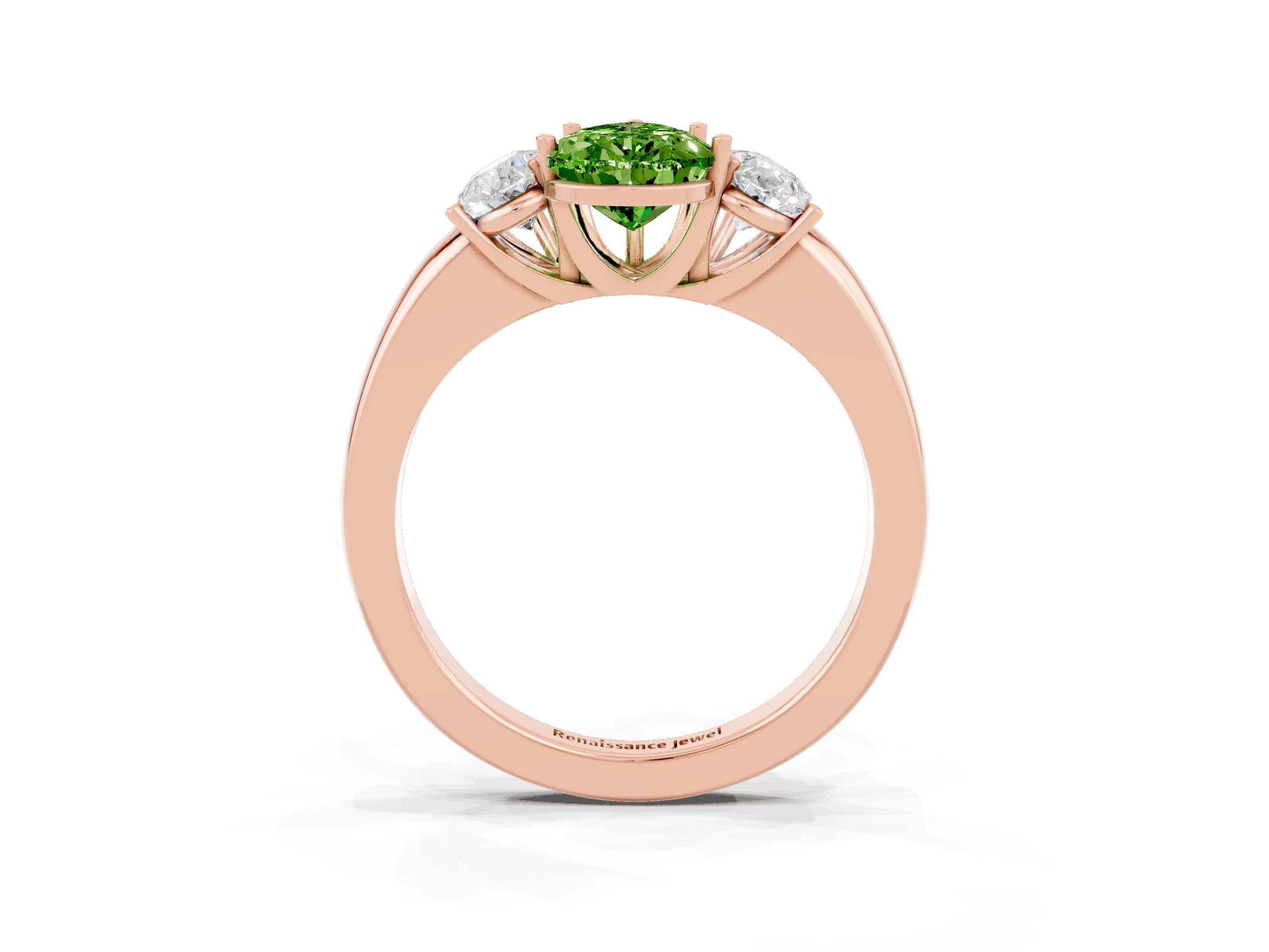 Rose gold Pear Cut Peridot Three-Stone Ring with Four-Prong Setting and Classic Band_3