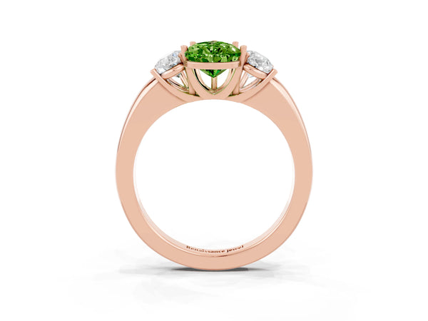 Rose gold Pear Cut Peridot Three-Stone Ring with Four-Prong Setting and Classic Band