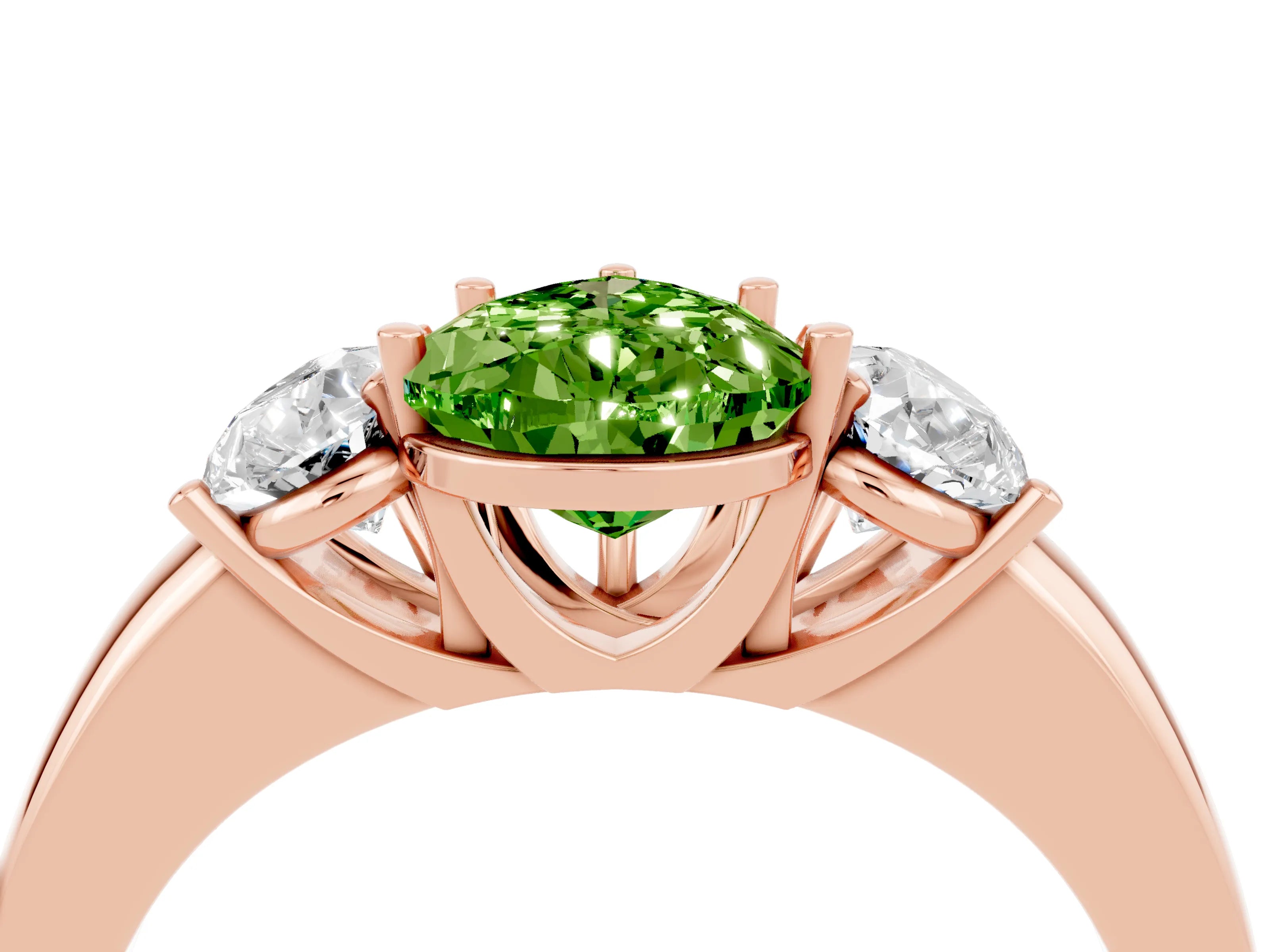 Rose gold Pear Cut Peridot Three-Stone Ring with Four-Prong Setting and Classic Band_4
