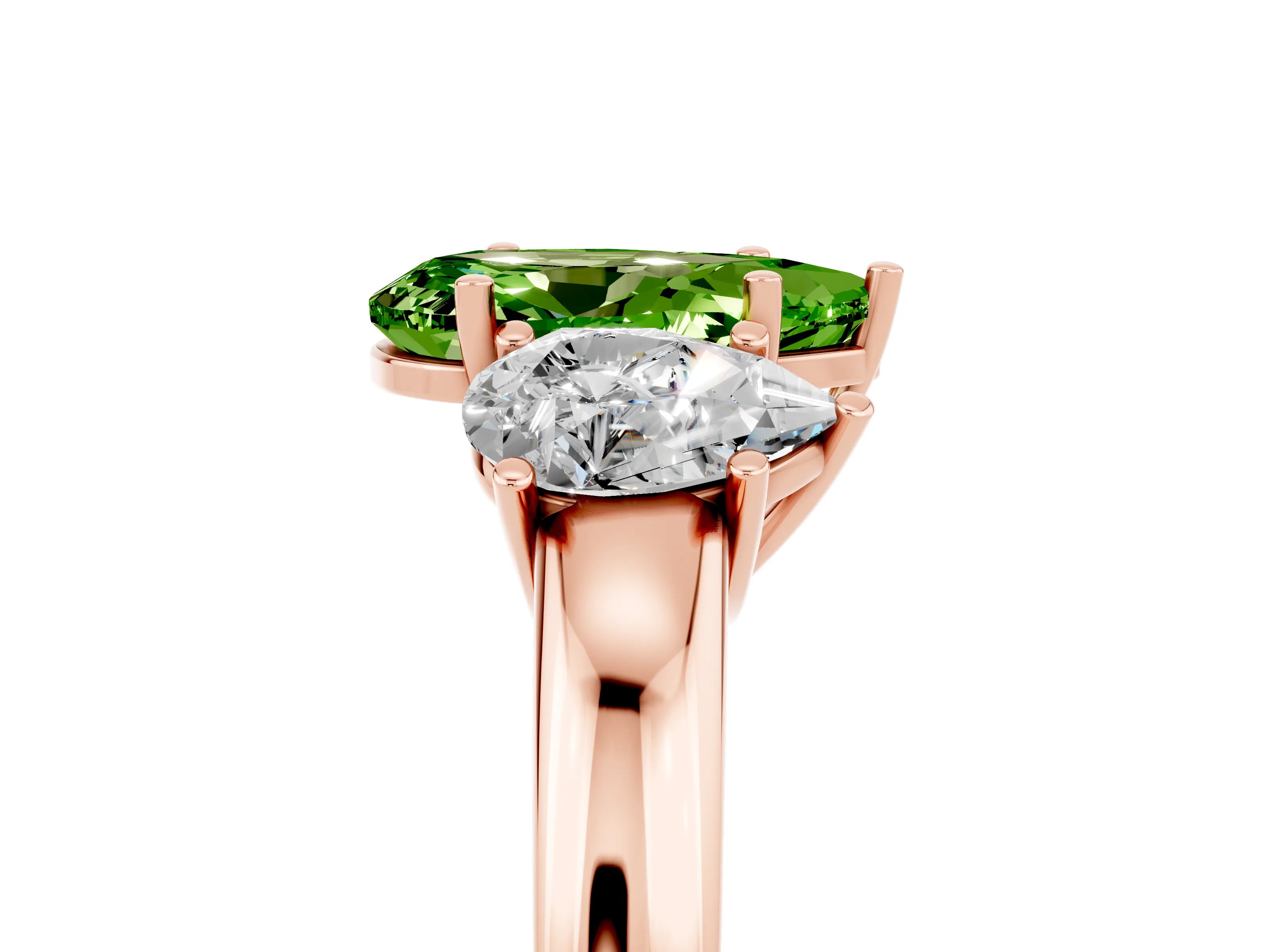 Rose gold Pear Cut Peridot Three-Stone Ring with Four-Prong Setting and Classic Band_5