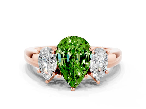 Rose gold Pear Cut Peridot Three-Stone Ring with Four-Prong Setting and Classic Band