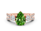 Rose gold Pear Cut Peridot Three-Stone Ring with Pavé Split Shank and Four-Prong Setting_12