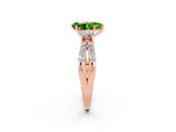 Rose gold Pear Cut Peridot Three-Stone Ring with Pavé Split Shank and Four-Prong Setting_14