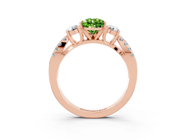 Rose gold Pear Cut Peridot Three-Stone Ring with Pavé Split Shank and Four-Prong Setting
