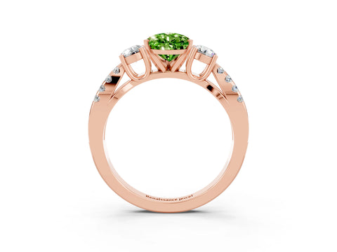 Rose gold Pear Cut Peridot Three-Stone Ring with Pavé Split Shank and Four-Prong Setting_15