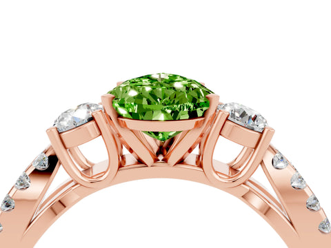 Rose gold Pear Cut Peridot Three-Stone Ring with Pavé Split Shank and Four-Prong Setting_16