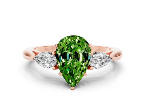 Rose gold Pear Cut Peridot Three-Stone Ring with Pear Side Stones and Four-Prong Setting_12