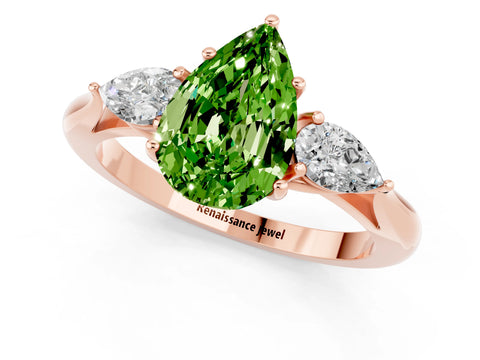 Rose gold Pear Cut Peridot Three-Stone Ring with Pear Side Stones and Four-Prong Setting_13