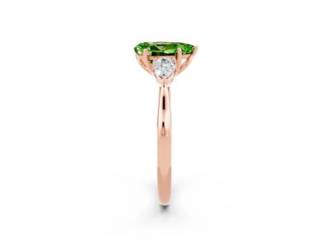 Rose gold Pear Cut Peridot Three-Stone Ring with Pear Side Stones and Four-Prong Setting_14